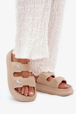 Damskie Boto Piankowe Klapki Damskie Na Platformie Ciemnobeżowe Falowena