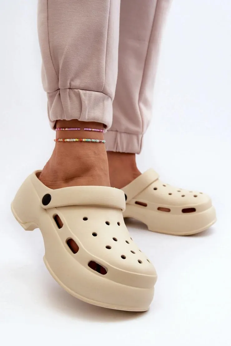 Boto Klapki Basenowe|Klapki Na Platformie*Piankowe Klapki Damskie Na Masywnej Podeszwie Beżowe Danollia