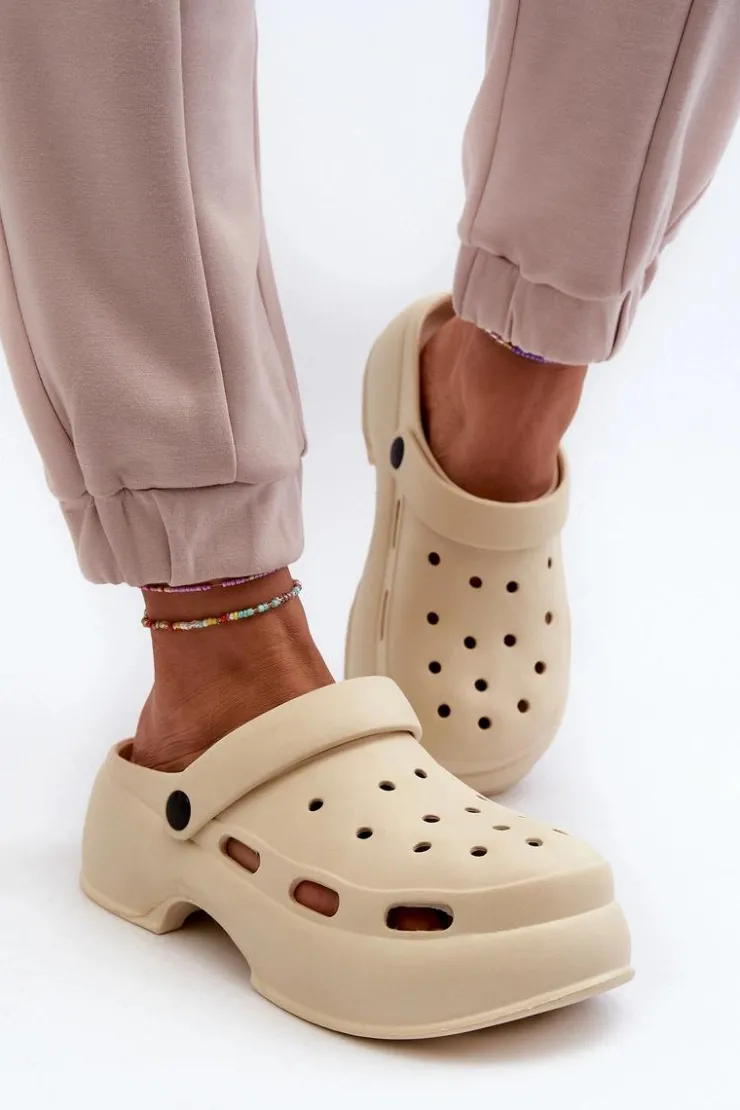 Boto Klapki Basenowe|Klapki Na Platformie*Piankowe Klapki Damskie Na Masywnej Podeszwie Beżowe Danollia