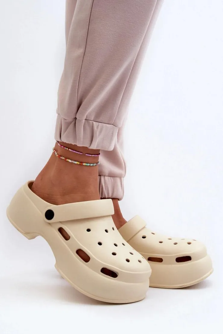 Boto Klapki Basenowe|Klapki Na Platformie*Piankowe Klapki Damskie Na Masywnej Podeszwie Beżowe Danollia