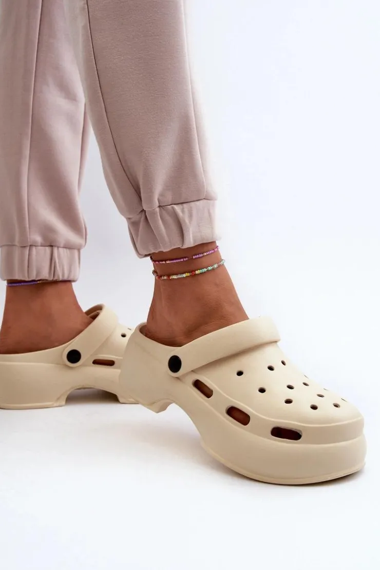 Boto Klapki Basenowe|Klapki Na Platformie*Piankowe Klapki Damskie Na Masywnej Podeszwie Beżowe Danollia