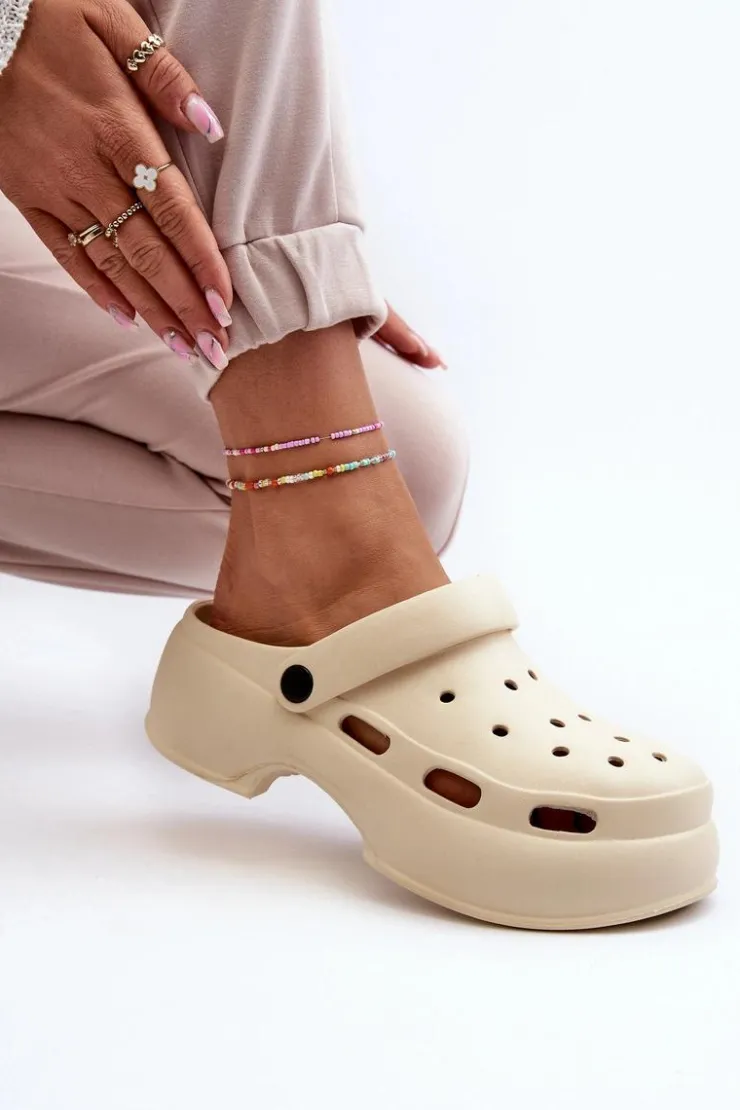 Boto Klapki Basenowe|Klapki Na Platformie*Piankowe Klapki Damskie Na Masywnej Podeszwie Beżowe Danollia