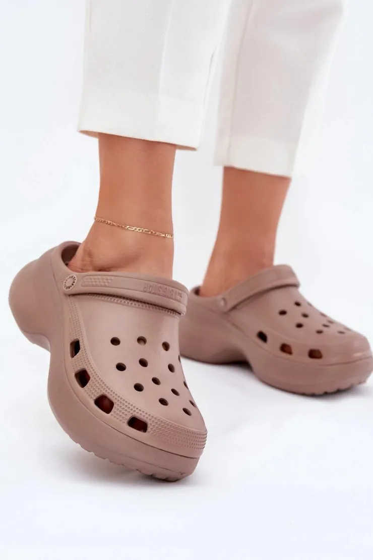 Damskie Big Star Shoes Piankowe Klapki Damskie Na Masywnej Podeszwie Big Star RR274A121 Ciemnobeżowe