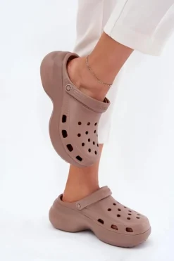 Damskie Big Star Shoes Piankowe Klapki Damskie Na Masywnej Podeszwie Big Star RR274A121 Ciemnobeżowe