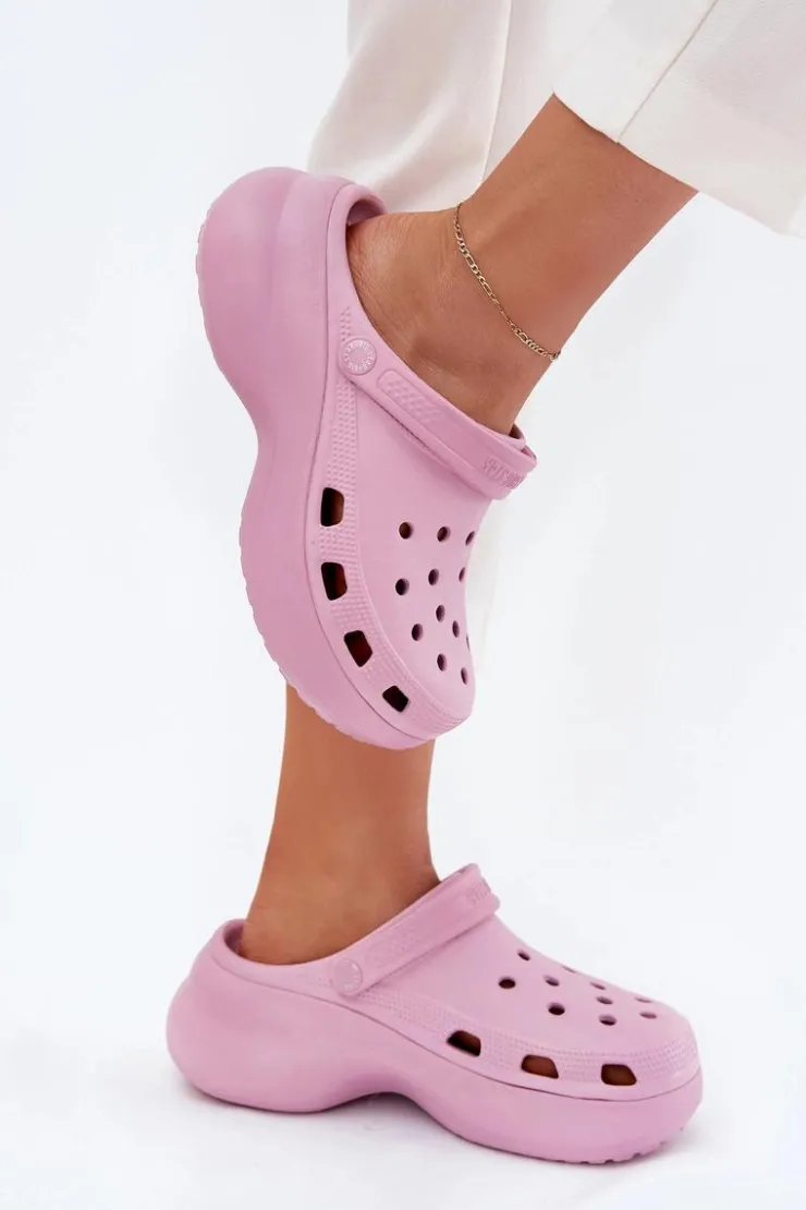 Discount Big Star Shoes Piankowe Klapki Damskie Na Masywnej Podeszwie Big Star RR274A120 Różowe Różowy