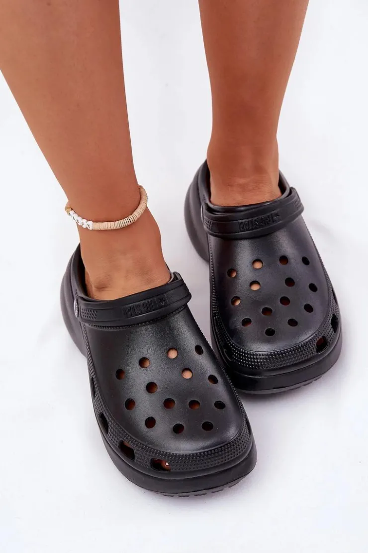 Damskie Big Star Shoes Piankowe Klapki Damskie Na Masywnej Podeszwie Big Star RR274A118 Czarne