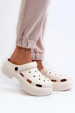 Damskie Boto Piankowe Klapki Damskie Na Masywnej Podeszwie Białe Danollia