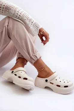 Damskie Boto Piankowe Klapki Damskie Na Masywnej Podeszwie Białe Danollia