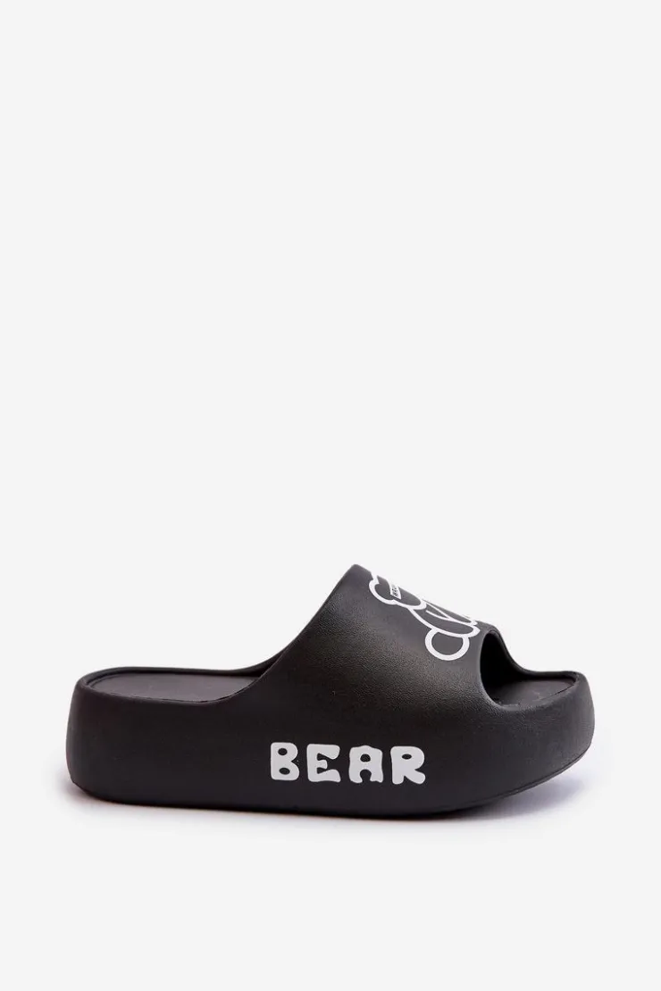 Boto Klapki Basenowe|Klapki Na Platformie*Piankowe Klapki Damskie Na Masywnej Podeszwie Z Misiem Czarne Lamira