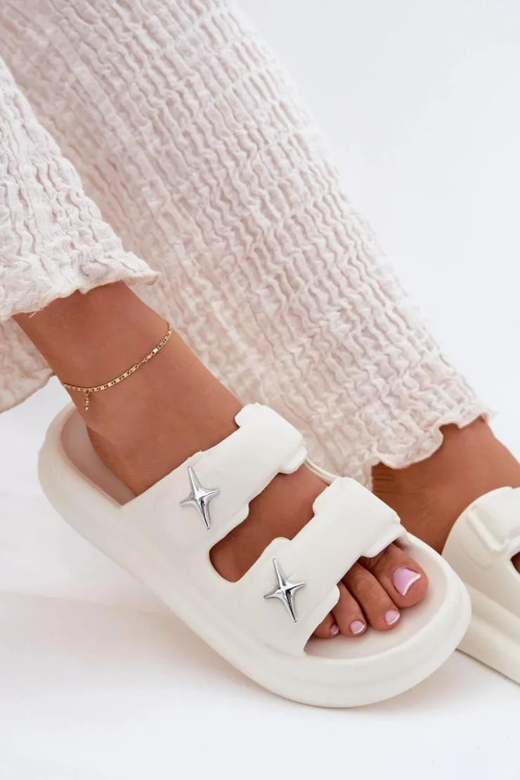 Outlet Boto Piankowe Klapki Damskie Na Platformie Ecru Falowena Biały