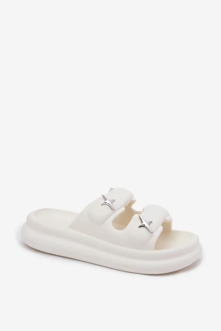 Outlet Boto Piankowe Klapki Damskie Na Platformie Ecru Falowena Biały