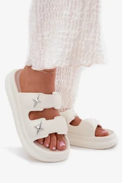 Outlet Boto Piankowe Klapki Damskie Na Platformie Ecru Falowena Biały