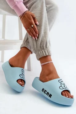 Damskie Boto Piankowe Klapki Damskie Na Masywnej Podeszwie Z Misiem Niebieskie Lamira