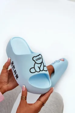 Damskie Boto Piankowe Klapki Damskie Na Masywnej Podeszwie Z Misiem Niebieskie Lamira