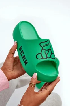 Damskie Boto Piankowe Klapki Damskie Na Masywnej Podeszwie Z Misiem Zielone Lamira