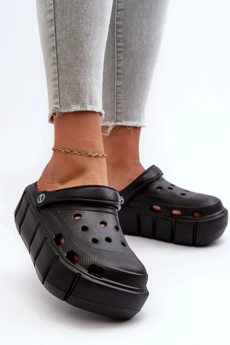 Boto Klapki Basenowe|Klapki Na Platformie*Piankowe Klapki Damskie Na Platformie Czarne Itubia Czarny