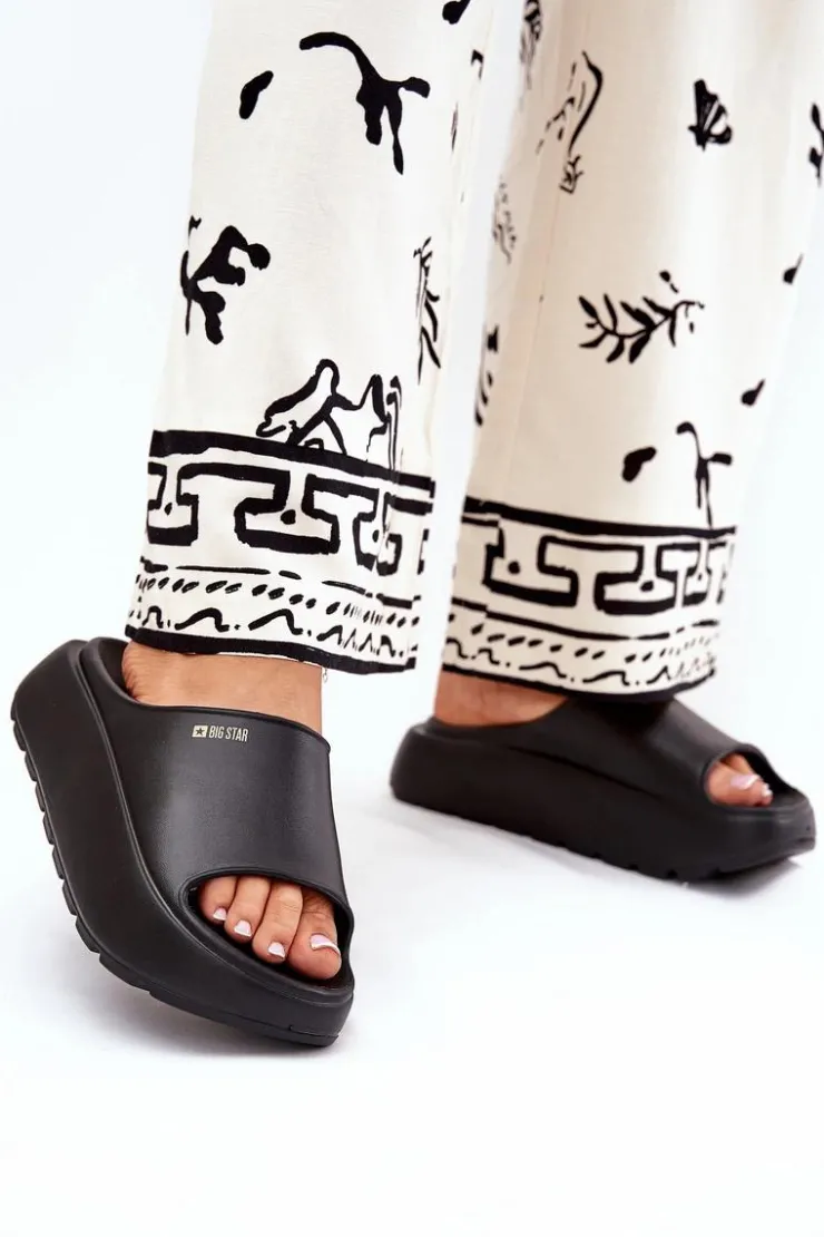 Big Star Shoes Piankowe Klapki Damskie Na Platformie Big Star RR274A567 Czarne Czarny