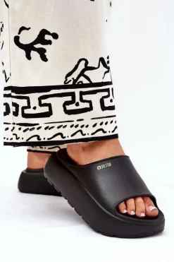 Big Star Shoes Piankowe Klapki Damskie Na Platformie Big Star RR274A567 Czarne Czarny