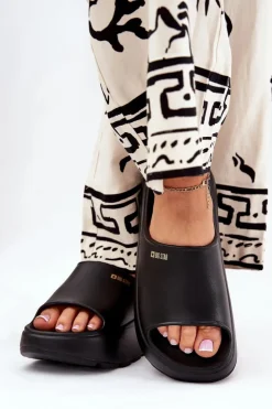Big Star Shoes Piankowe Klapki Damskie Na Platformie Big Star RR274A567 Czarne Czarny