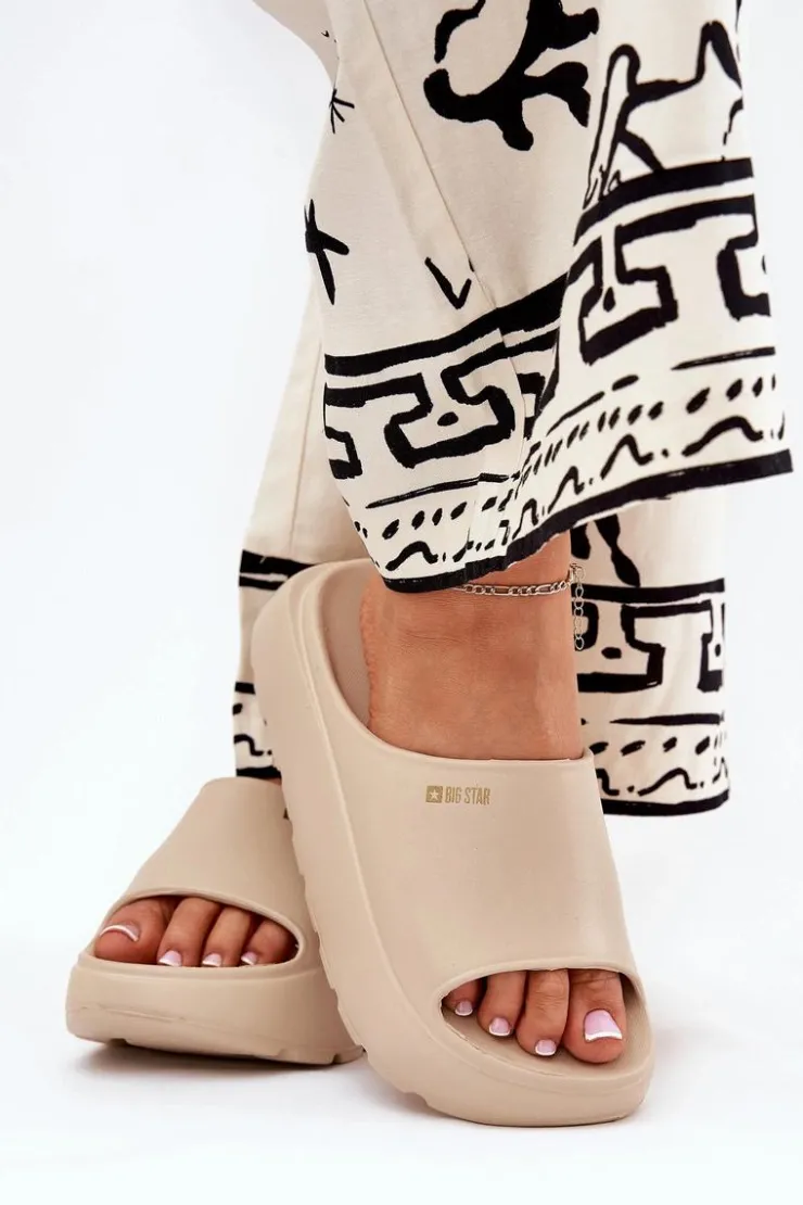 Damskie Big Star Shoes Piankowe Klapki Damskie Na Platformie Big Star RR274A569 Beżowe