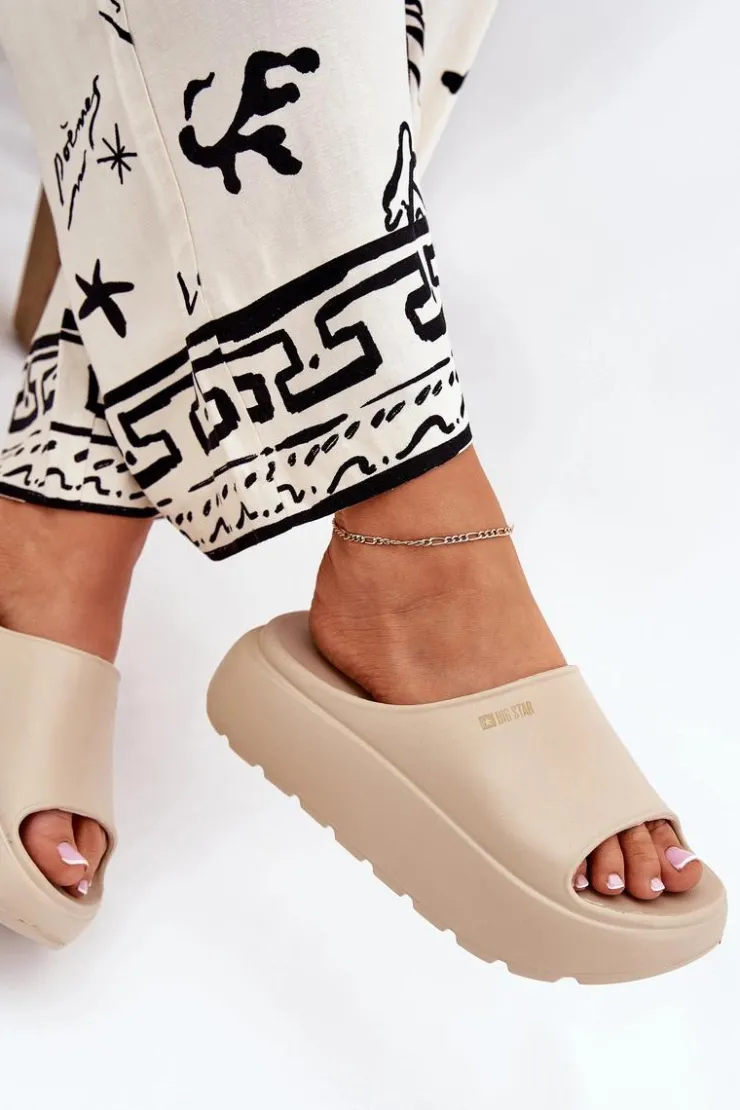 Damskie Big Star Shoes Piankowe Klapki Damskie Na Platformie Big Star RR274A569 Beżowe