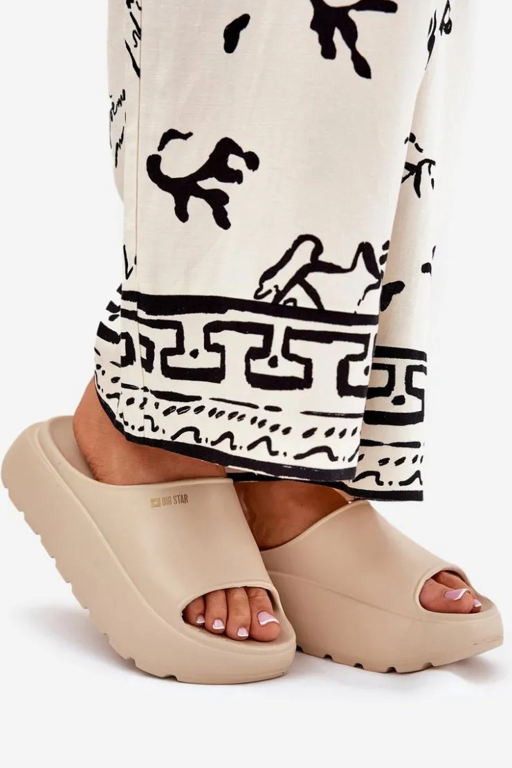 Damskie Big Star Shoes Piankowe Klapki Damskie Na Platformie Big Star RR274A569 Beżowe