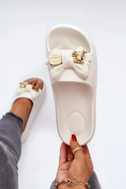 Boto Klapki Na Platformie|Klapki Damskie Klasyczne*Piankowe Klapki Damskie Z Kokardą Białe Salessa