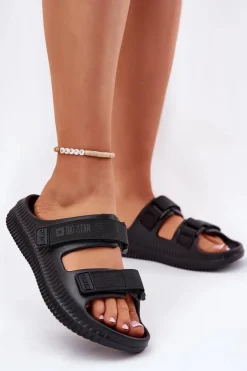 Big Star Shoes Klapki Damskie Big Star|Klapki Basenowe*Piankowe Klapki Damskie Z Rzepami Big Star RR274A527 Czarne