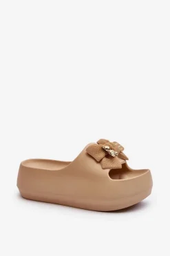 Damskie Boto Piankowe Klapki Damskie Z Kokardą Khaki Salessa