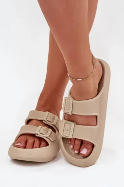 New Buty damskie Vinceza Piankowe Klapki Damskie Z Klamrami Vinceza 76056 Beżowe