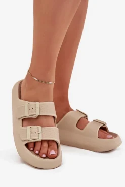 New Buty damskie Vinceza Piankowe Klapki Damskie Z Klamrami Vinceza 76056 Beżowe