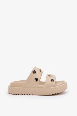 Discount Boto Piankowe Klapki Damskie Z Przypinkami Beżowe Ravanala Beżowy