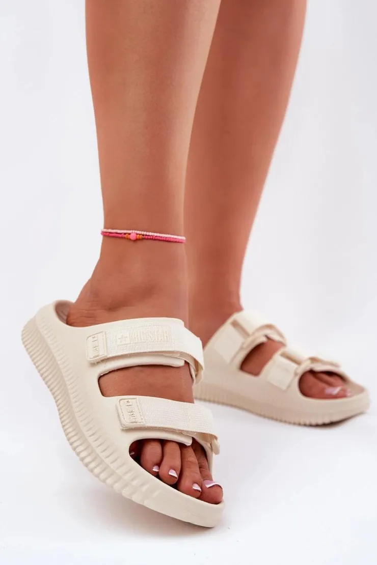 Damskie Big Star Shoes Piankowe Klapki Damskie Z Rzepami Big Star RR274A529 Beżowe