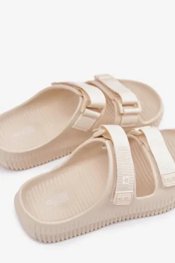 Damskie Big Star Shoes Piankowe Klapki Damskie Z Rzepami Big Star RR274A529 Beżowe