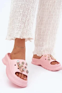 Boto Klapki Basenowe|Klapki Na Platformie*Piankowe Klapki Damskie Ze Złotymi Przypinkami Różowe Hortiana Różowy