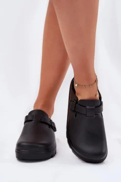 Evento Klapki Basenowe|Klapki Na Platformie*Piankowe Klapki Damskie Z Paskiem I Klamrą Czarne Larinie