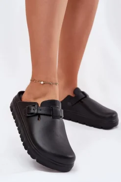 Evento Klapki Basenowe|Klapki Na Platformie*Piankowe Klapki Damskie Z Paskiem I Klamrą Czarne Larinie