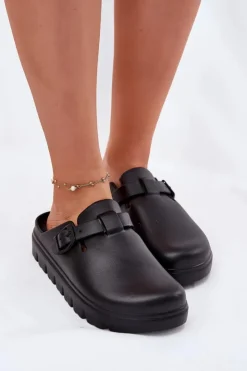 Evento Klapki Basenowe|Klapki Na Platformie*Piankowe Klapki Damskie Z Paskiem I Klamrą Czarne Larinie