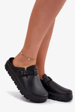 Evento Klapki Basenowe|Klapki Na Platformie*Piankowe Klapki Damskie Z Paskiem I Klamrą Czarne Larinie