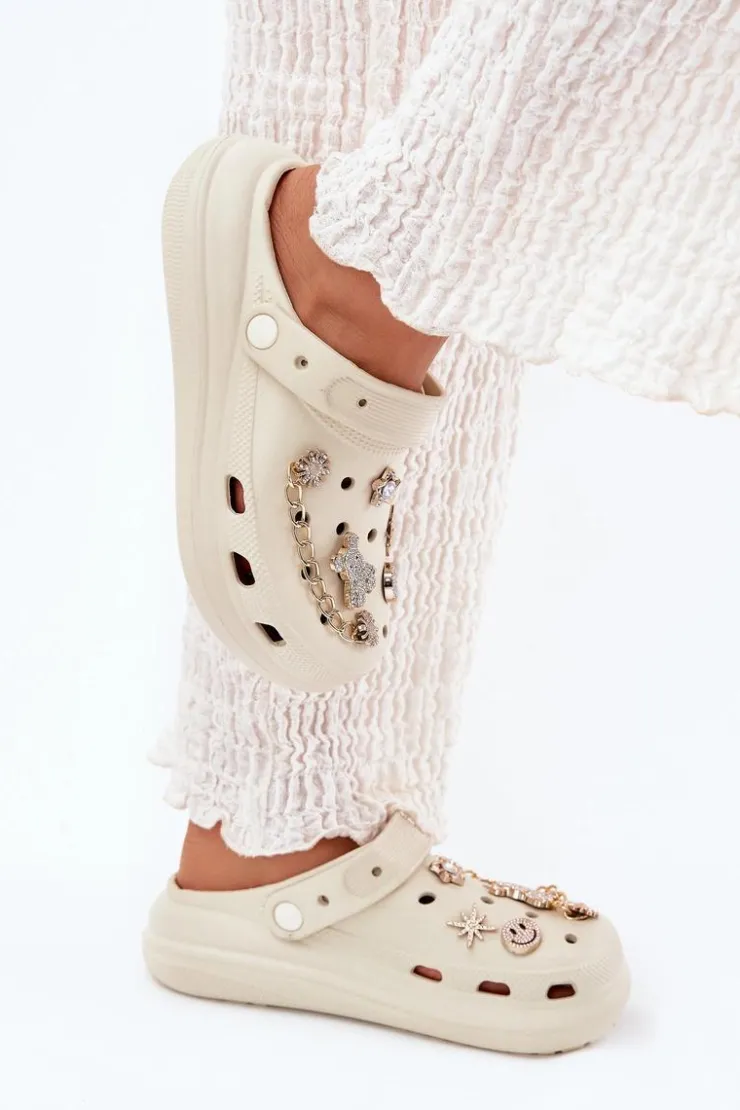 Boto Klapki Basenowe|Klapki Na Platformie*Piankowe Klapki Damskie Z Przypinkami Beżowe Linaviela