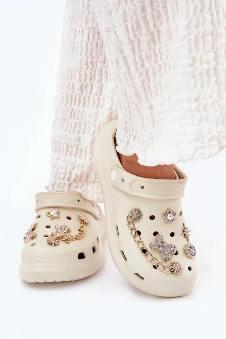 Boto Klapki Basenowe|Klapki Na Platformie*Piankowe Klapki Damskie Z Przypinkami Beżowe Linaviela