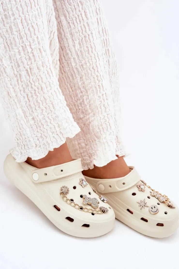 Boto Klapki Basenowe|Klapki Na Platformie*Piankowe Klapki Damskie Z Przypinkami Beżowe Linaviela