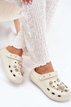 Boto Klapki Basenowe|Klapki Na Platformie*Piankowe Klapki Damskie Z Przypinkami Beżowe Linaviela