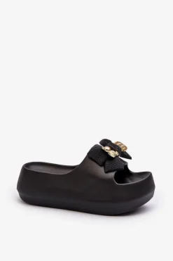 Hot Boto Piankowe Klapki Damskie Z Kokardą Czarne Salessa