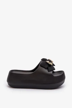 Hot Boto Piankowe Klapki Damskie Z Kokardą Czarne Salessa