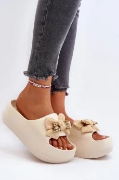 Boto Klapki Na Platformie|Klapki Damskie Klasyczne*Piankowe Klapki Damskie Z Kokardą Beżowe Salessa