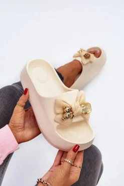 Boto Klapki Na Platformie|Klapki Damskie Klasyczne*Piankowe Klapki Damskie Z Kokardą Beżowe Salessa