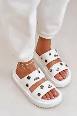 Damskie Boto Piankowe Klapki Damskie Z Przypinkami Białe Ravanala