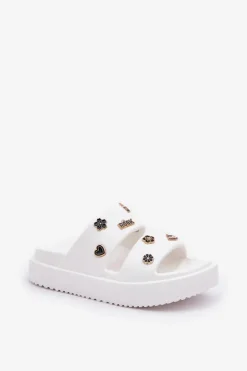 Damskie Boto Piankowe Klapki Damskie Z Przypinkami Białe Ravanala