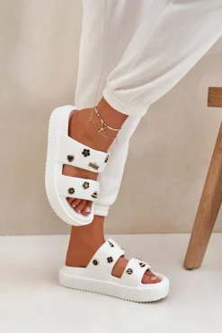 Damskie Boto Piankowe Klapki Damskie Z Przypinkami Białe Ravanala